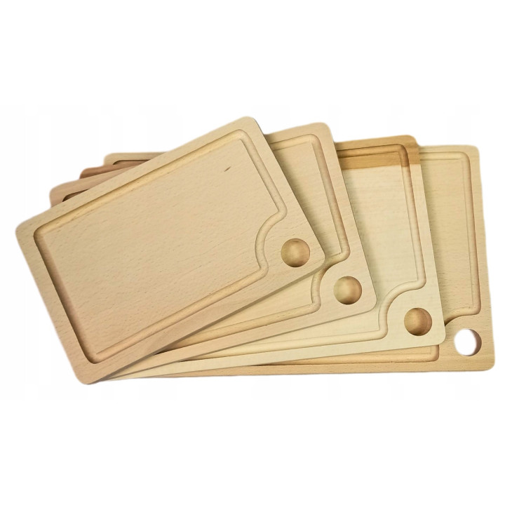 HOLZSCHNEIDEBRETTER RECHTECKIG MIT RILLE 4ER SET