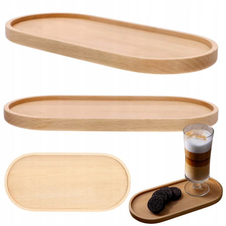 Holztablett Oval Für Snacks Desserts Obst Buche 25x12 cm Elegant